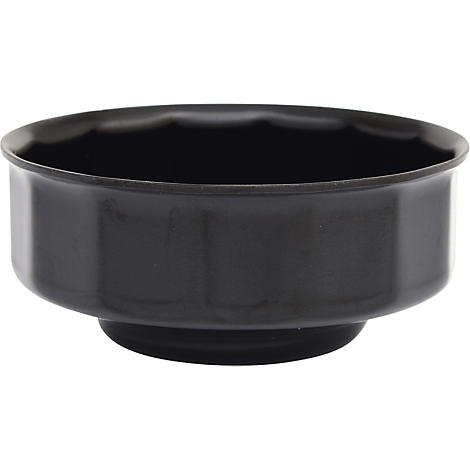 Bol noir et rond avec un bord ondulé et un fond surélevé.
